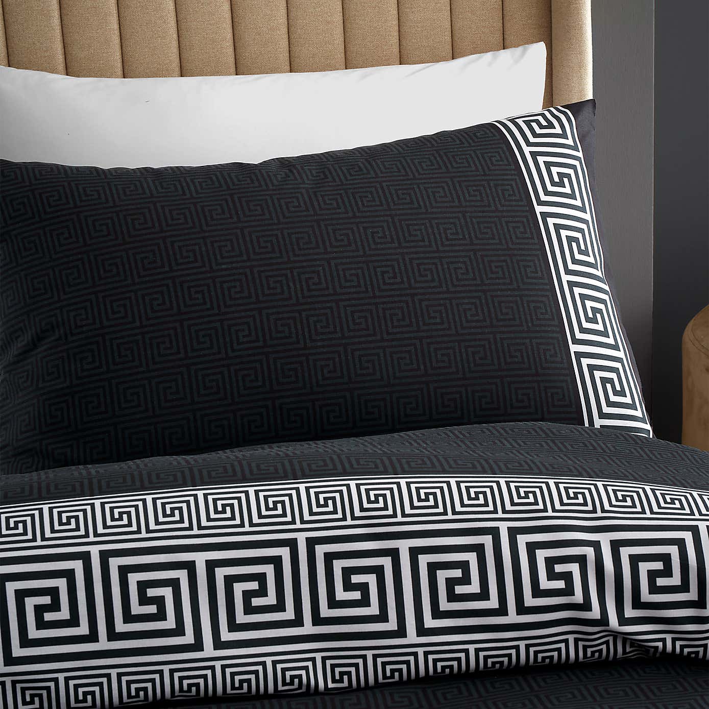 Catherine Lansfield Artemis Greek Key Black Duvet Cover and Pillowcase Set