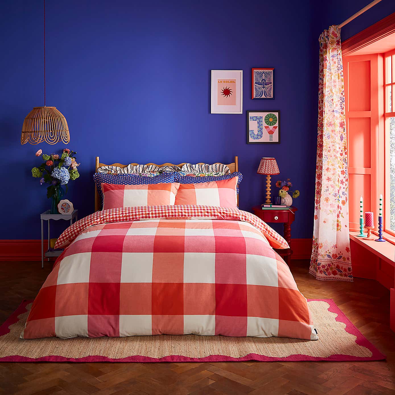 Sophie Robinson Picnic Plaid 100% Cotton Duvet Cover & Pillowcase Set