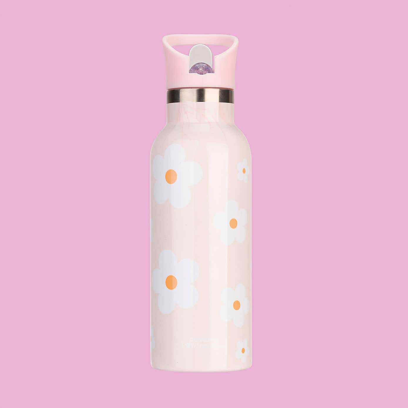 Pink Flowers Stainless Steel Water Bottle with Straw
