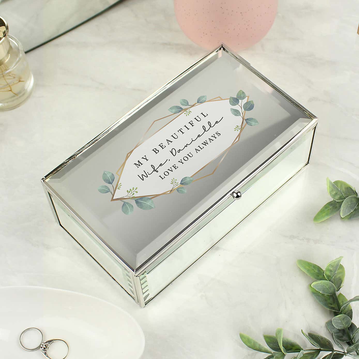 Personalised Botanical Mirrored Jewellery Box
