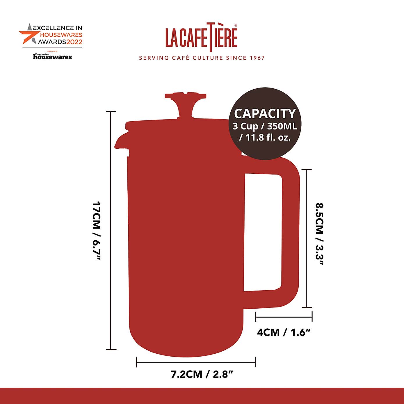 La Cafetiere Pisa 3 Cup Glass Cafetiere