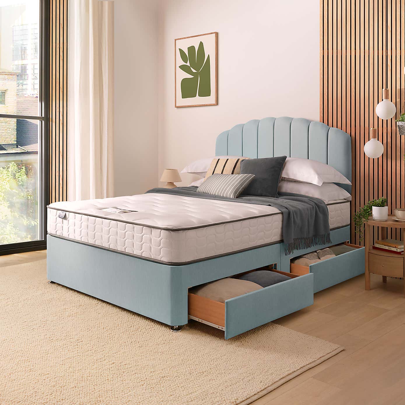 Silentnight 2 Drawer Divan Bed With Fabric Merlin Headboard