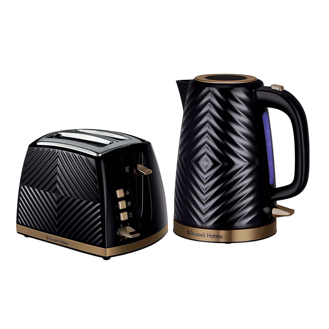 Russell Hobbs Groove Black Kettle & 2 Slice Toaster Set