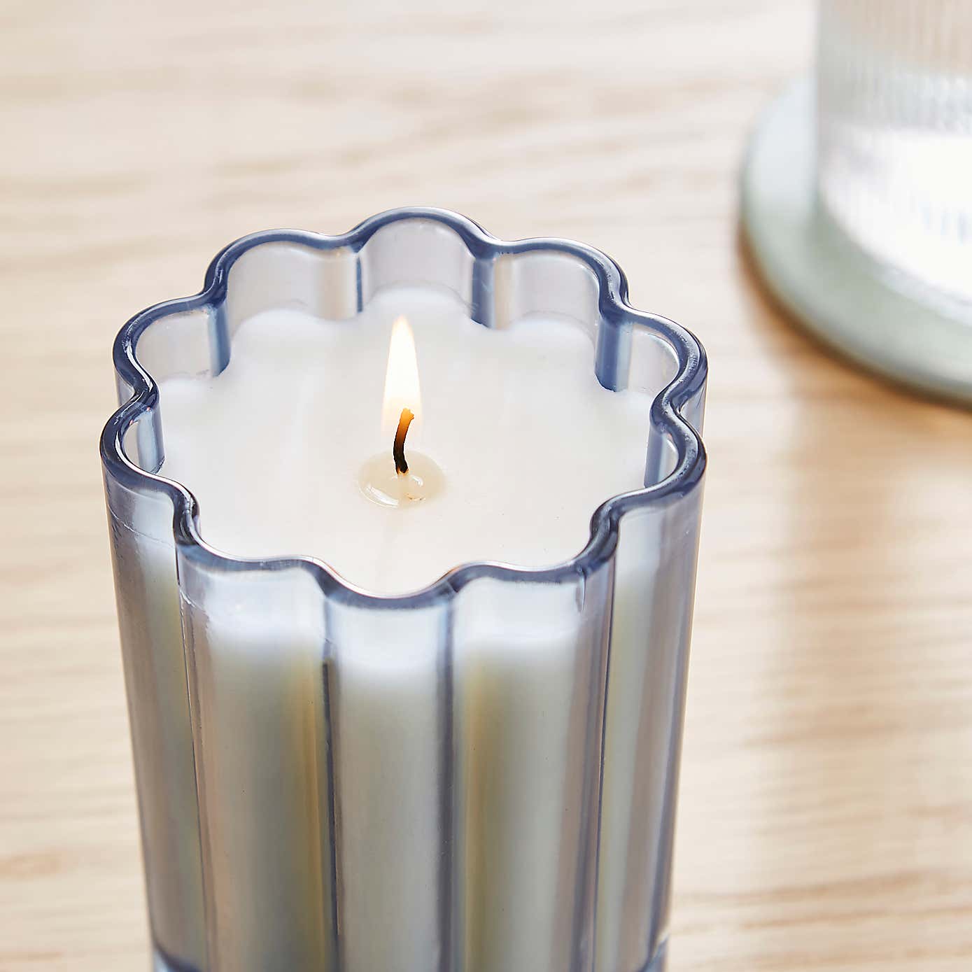 Ylang Ylang & Neroli Scalloped Blue Glass Candle