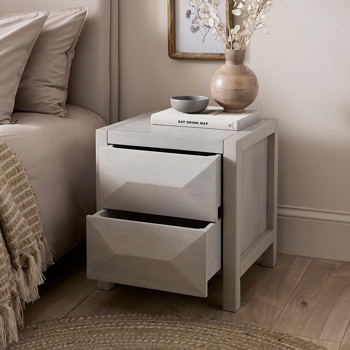 Watkins 2 Drawer Bedside Table, Mango Wood