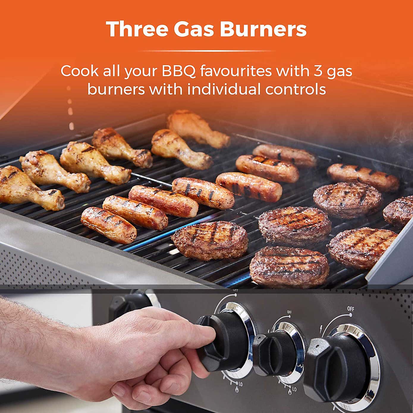 Tower Stealth 3000 Three Burner Gas BBQ with Side Burner, Grey Steel