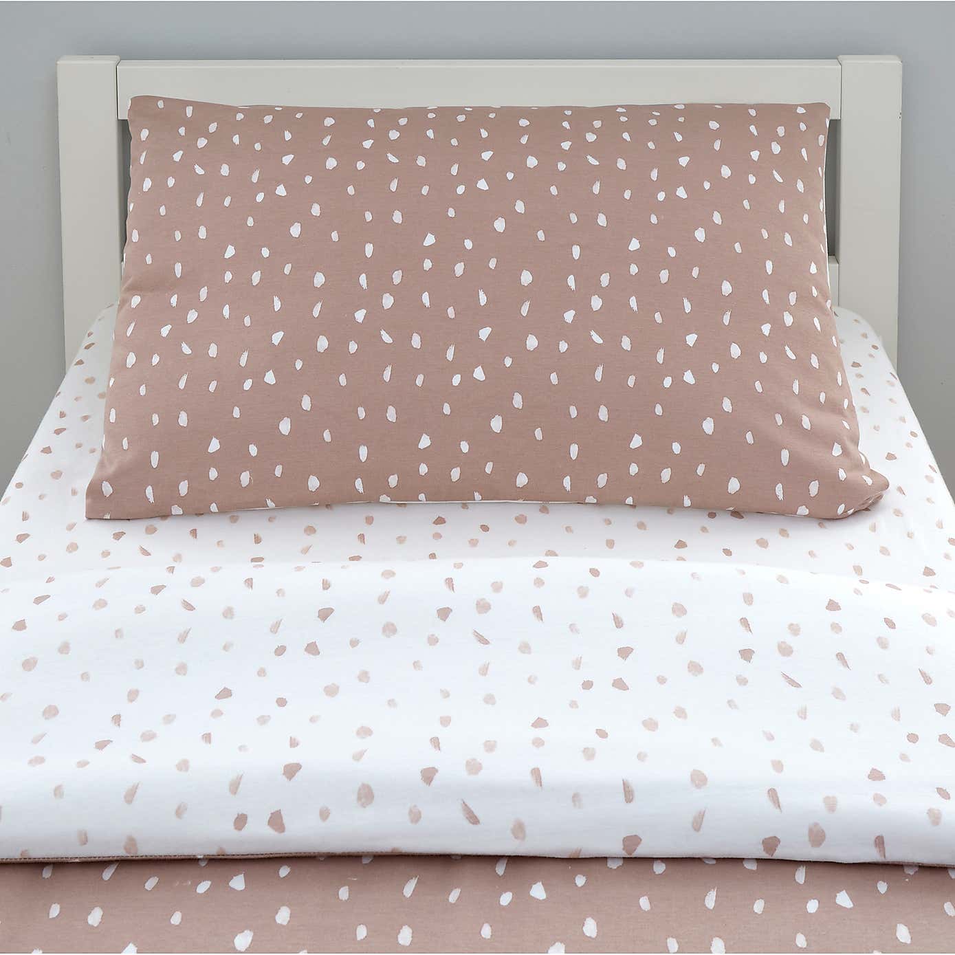 Pink Spotted 100% Jersey Cotton Reversible Duvet Cover and Pillowcase Set