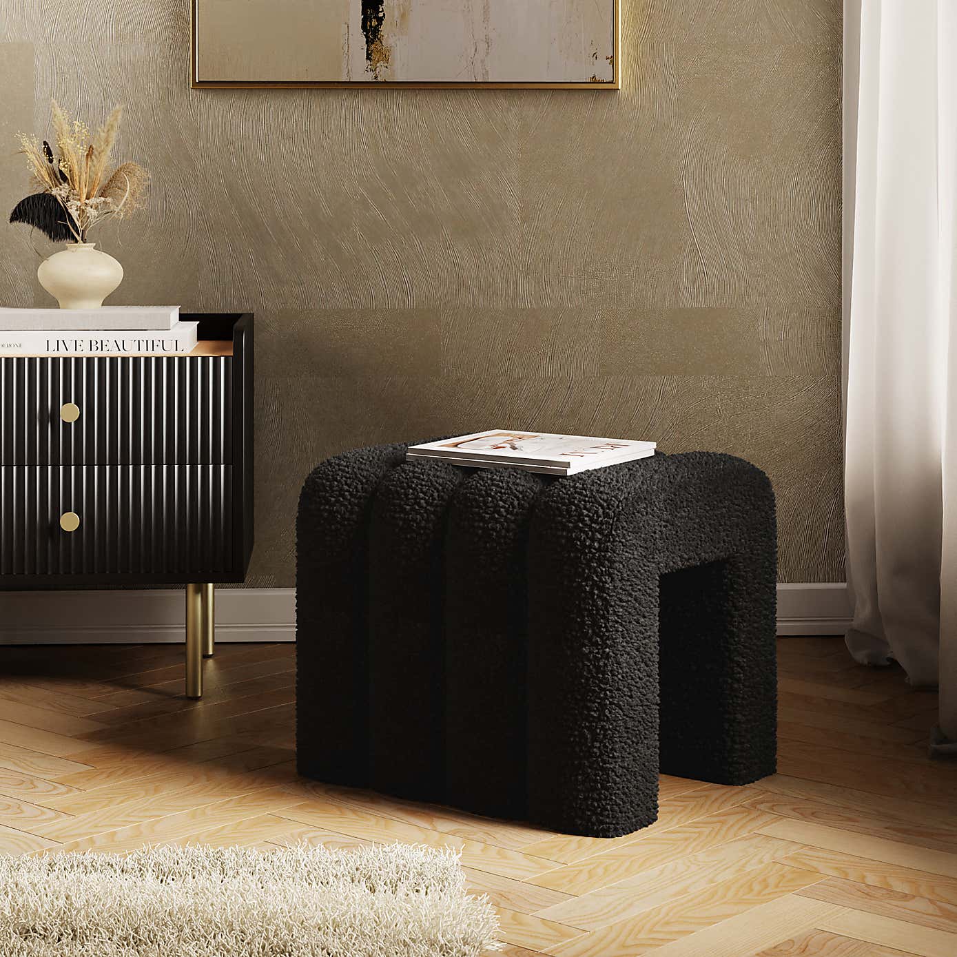 Pia Ribbed Sherpa Footstool