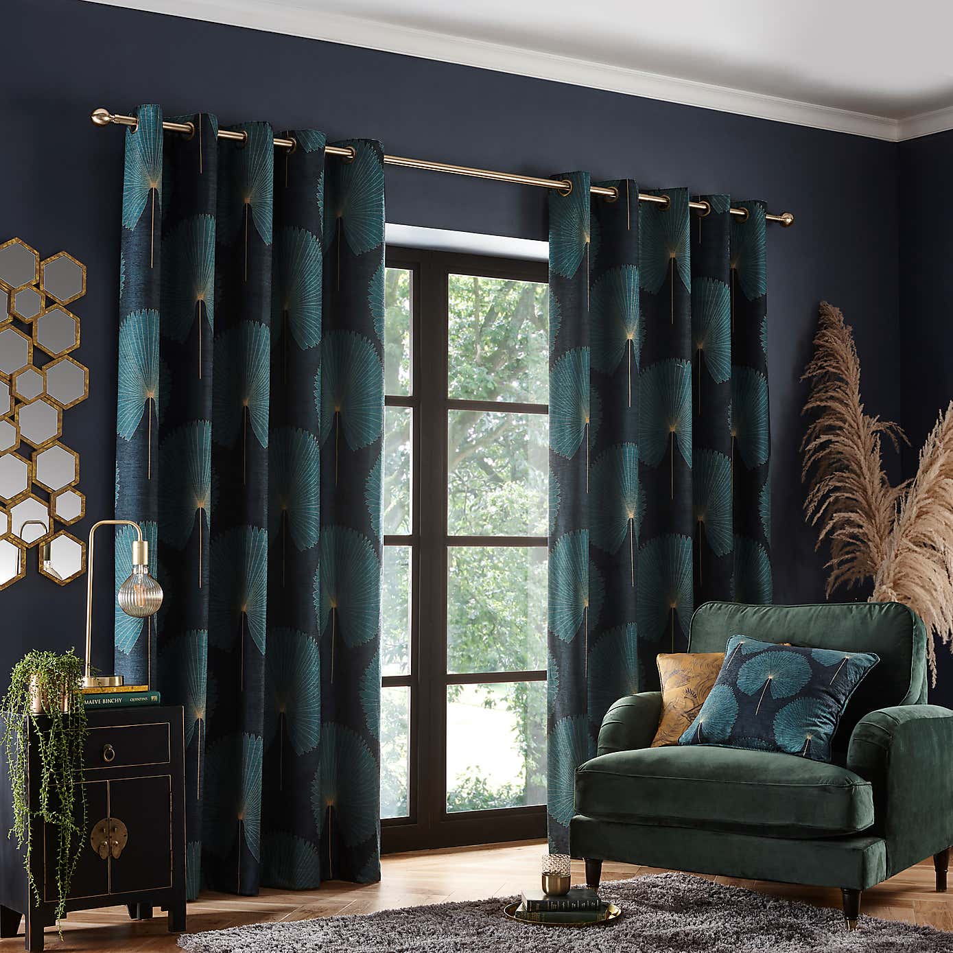 Oriental Fan Bottle Eyelet Curtains