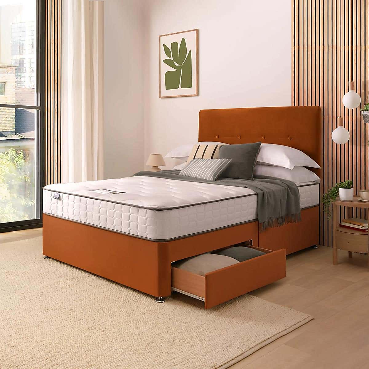 Silentnight 2 Drawer Divan Bed With Velvet Francisco Headboard