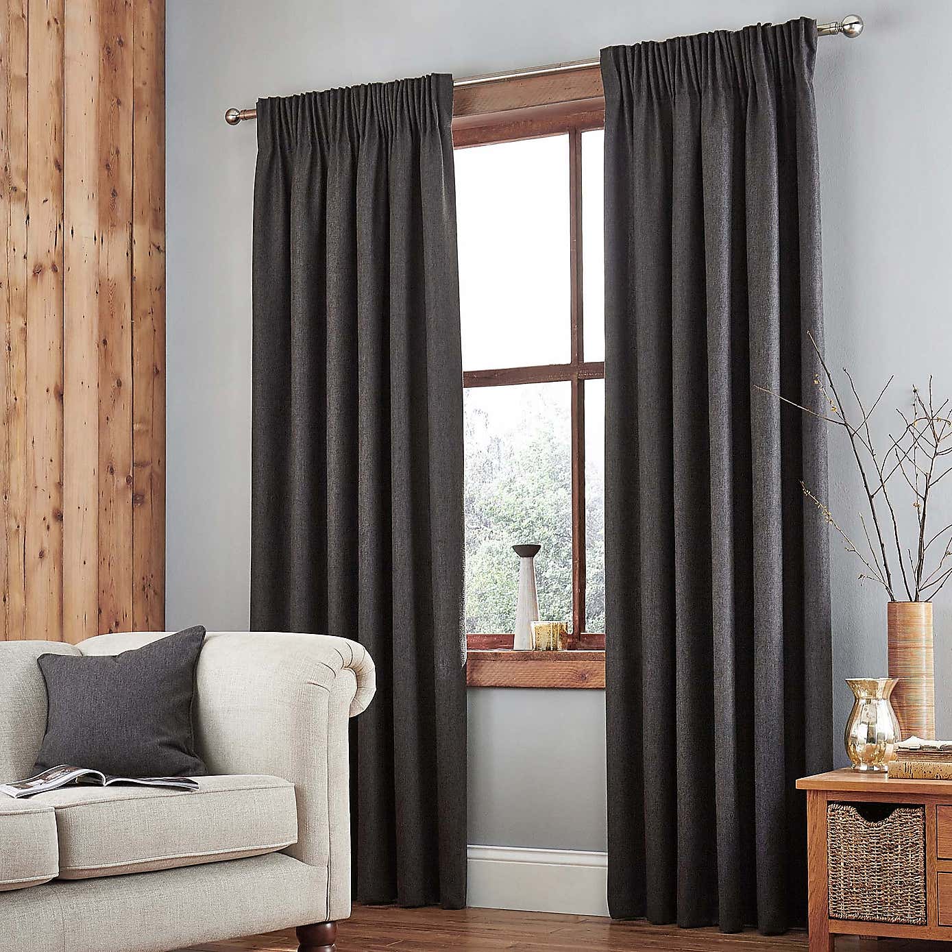 Jennings Natural Thermal Pencil Pleat Curtains