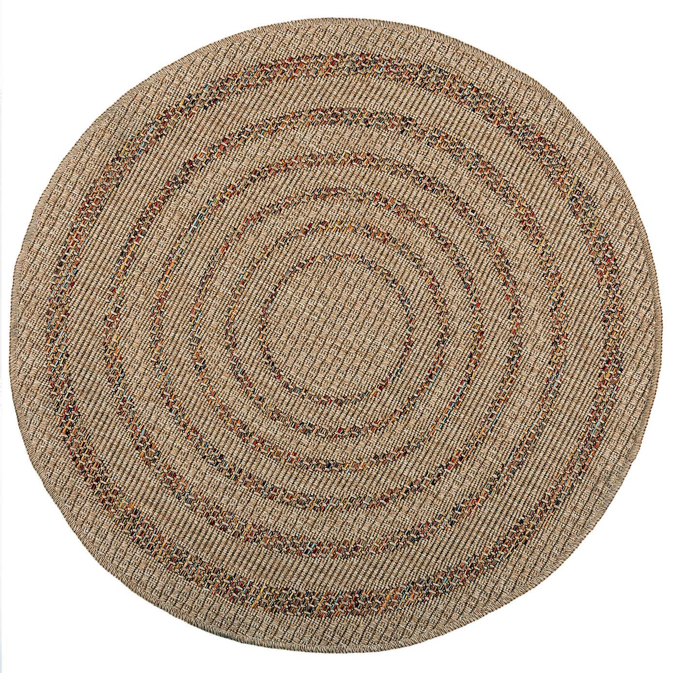 Stripe Border Indoor Outdoor Round Rug