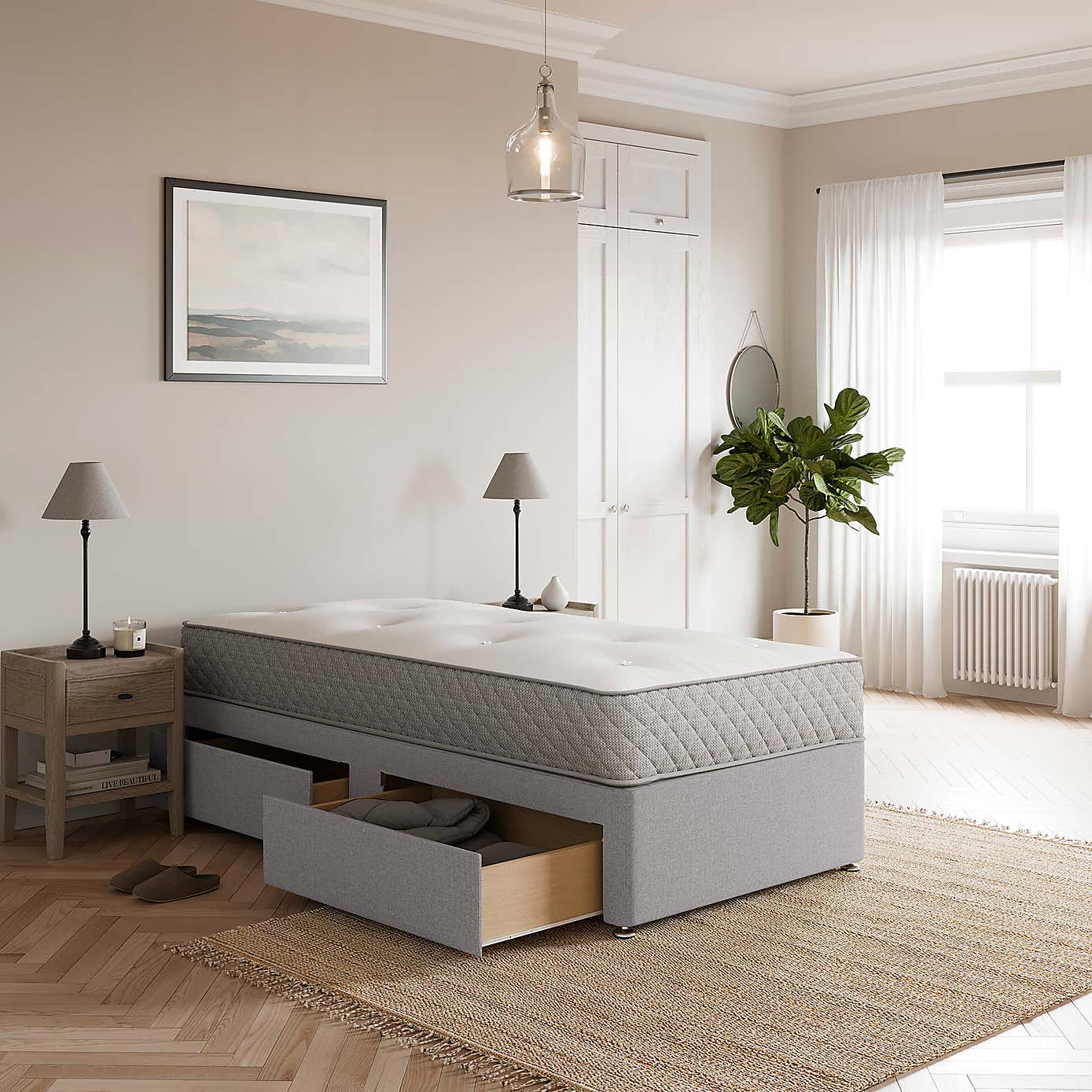 Fogarty Open Coil Memory Foam Mattress Divan Set, Faux Linen