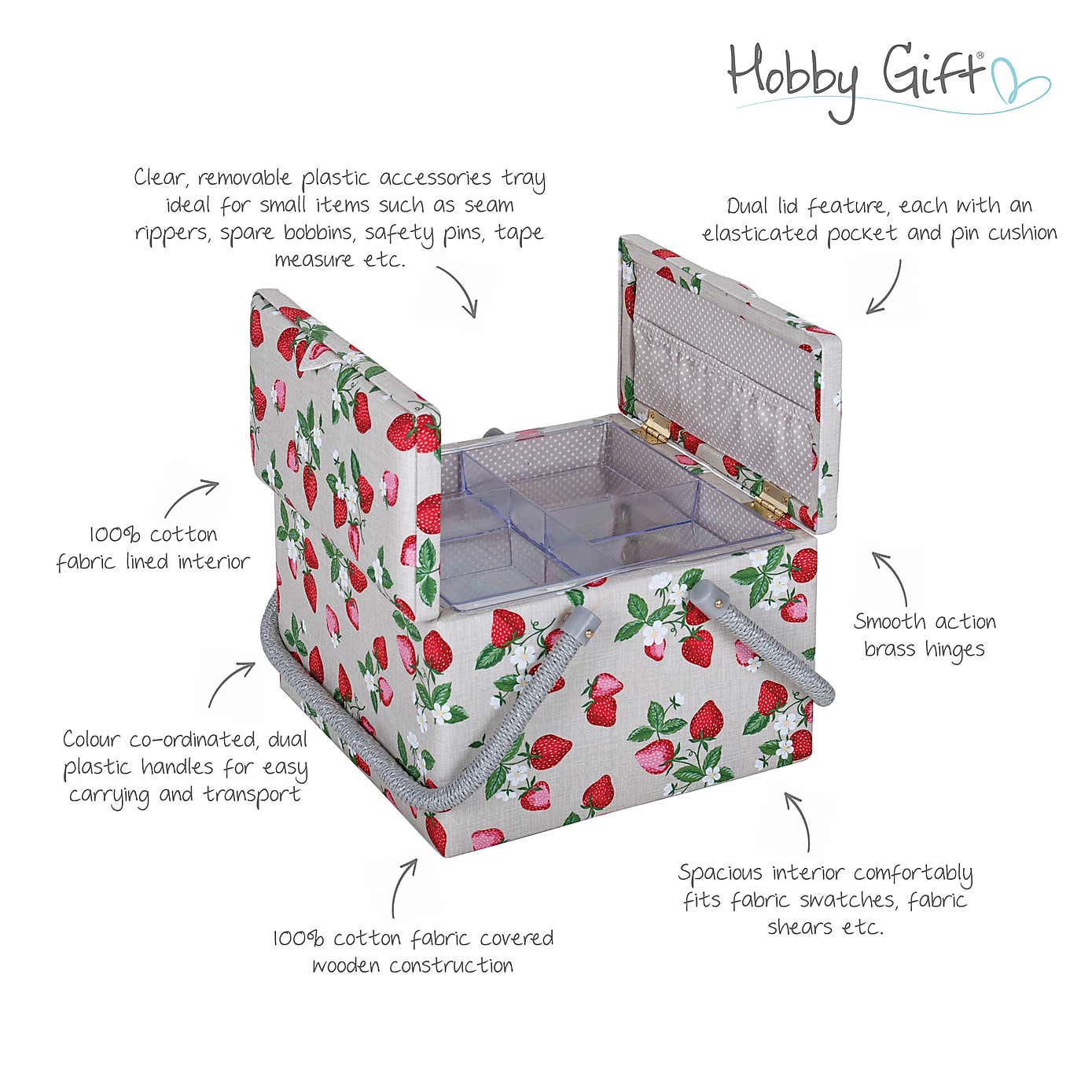 Hobby Gift Strawberry Greenhouse Square TwinLid Sewing Basket