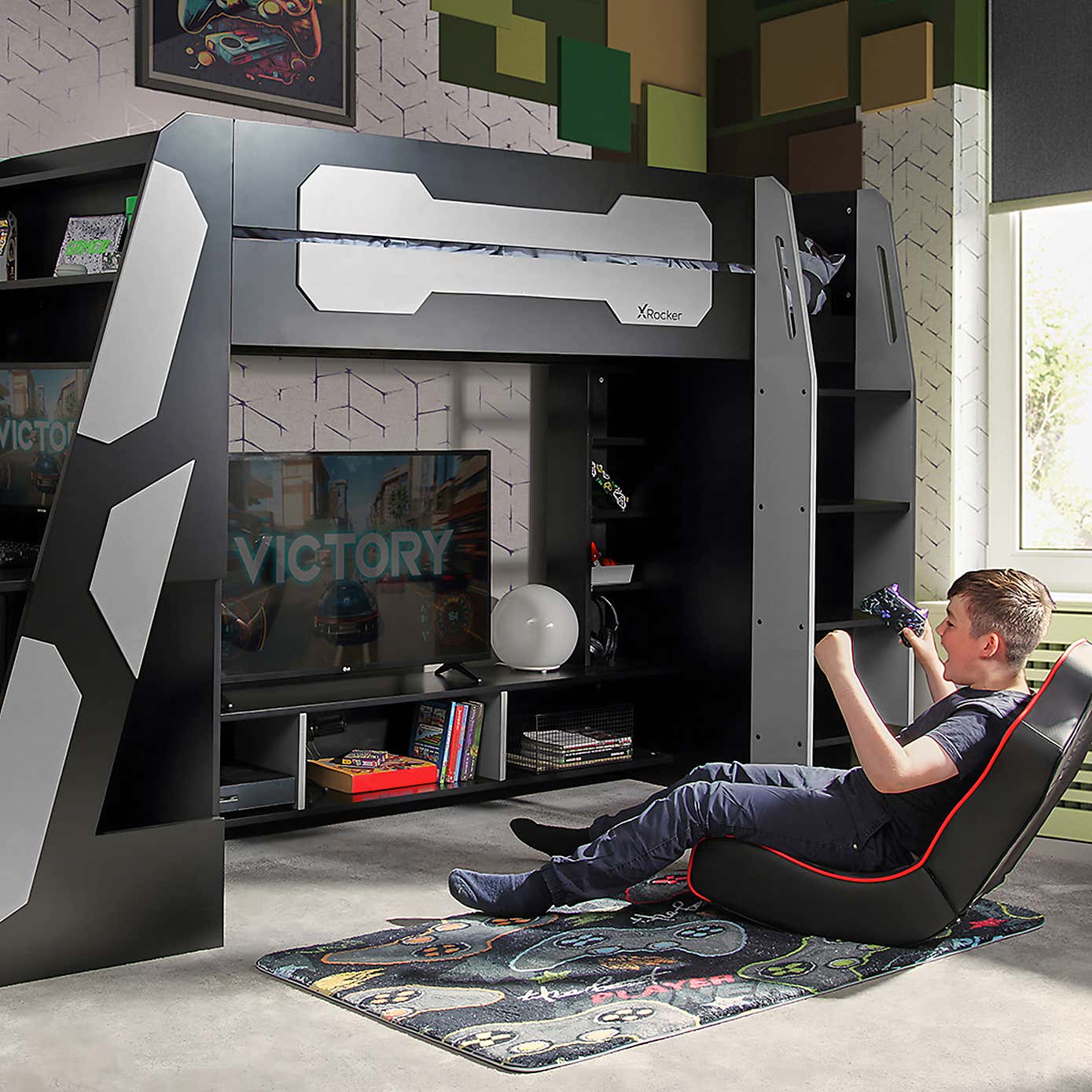 X Rocker Garrison High Sleeper Gaming Bed with Desk