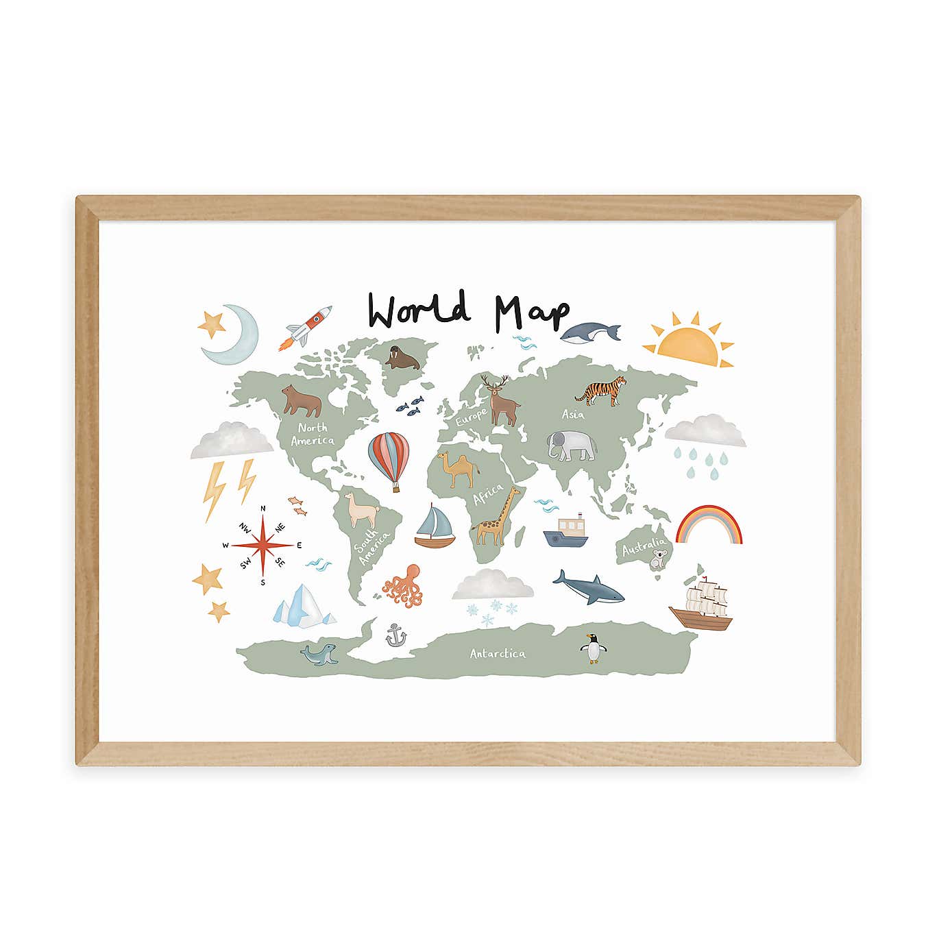 East End Prints World Map in Green Print