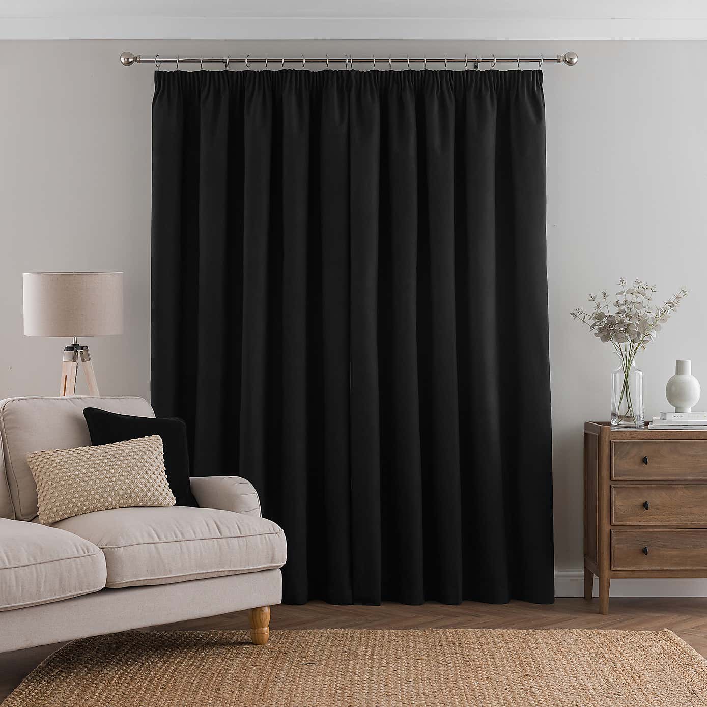 Luna Brushed Blackout Pencil Pleat Curtains