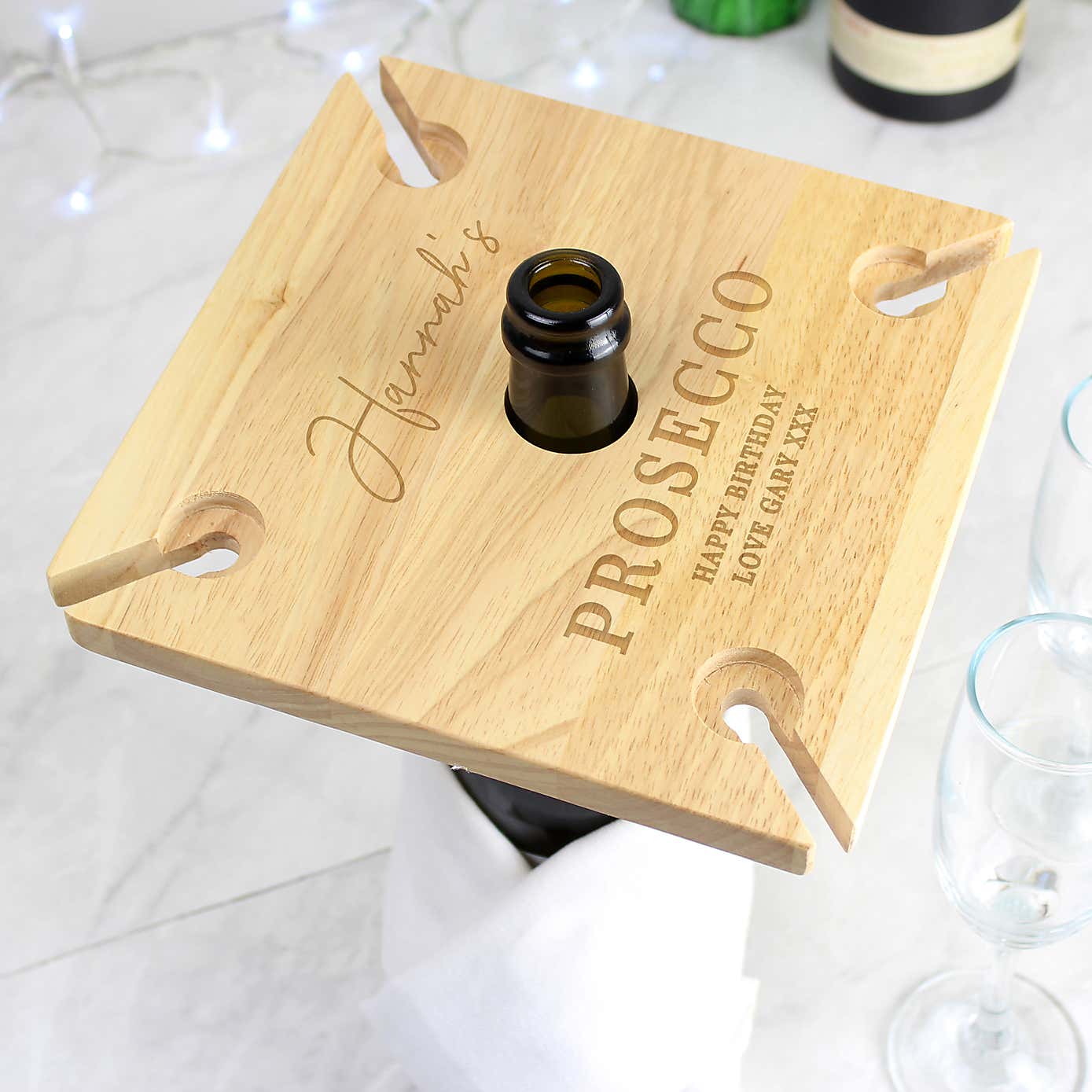 Personalised Wooden Four Wine Glasses and Bottle Holder
