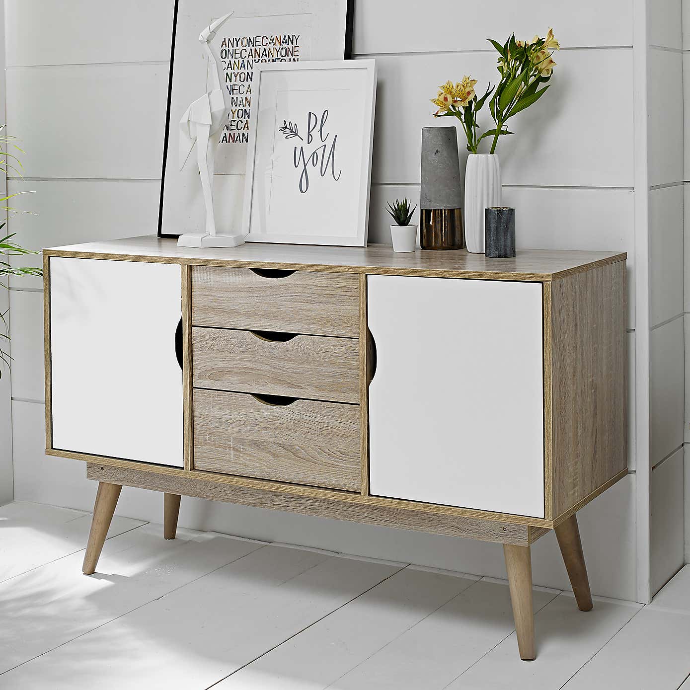 Scandi 3 Drawer White Sideboard
