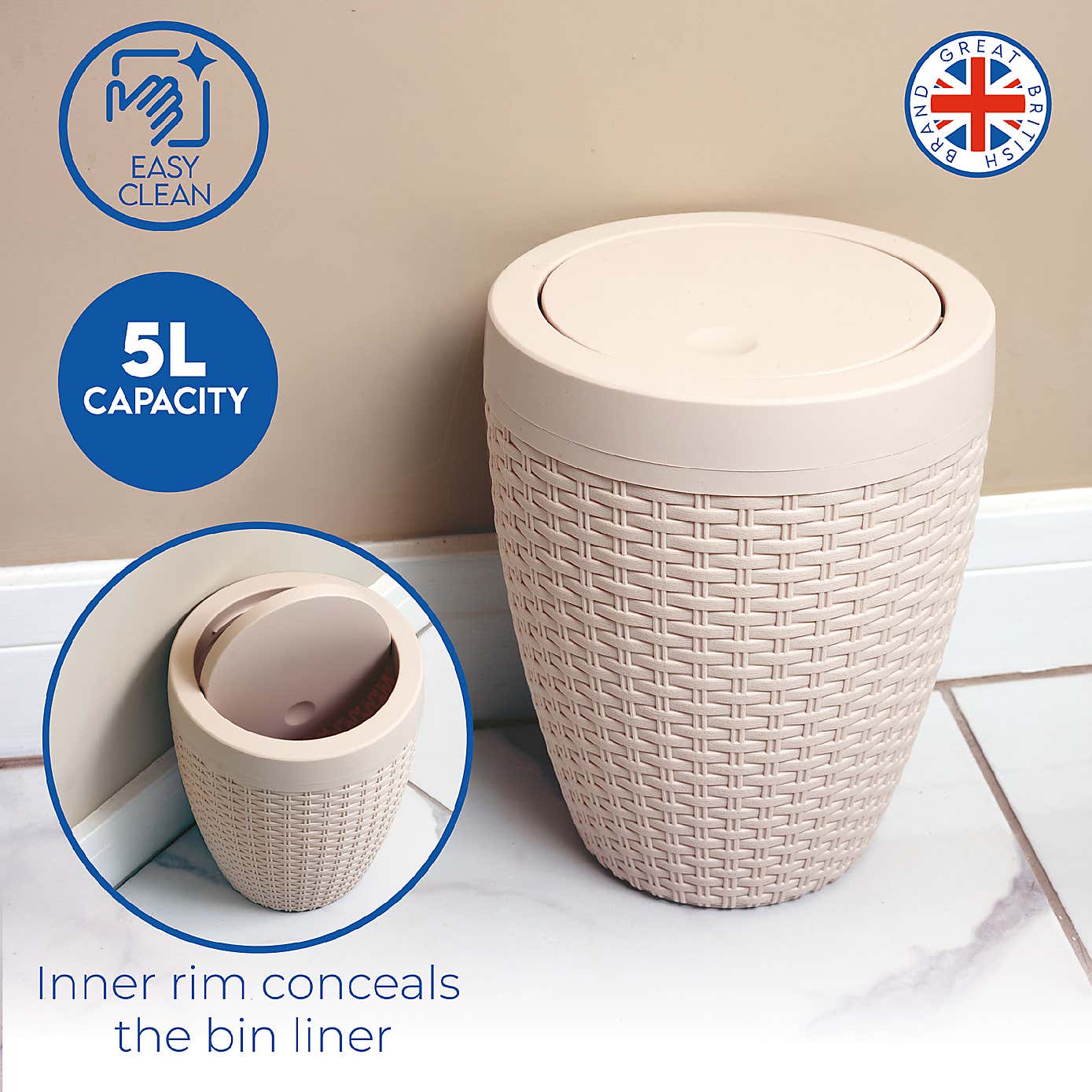 Addis Hessian Swing Lid Bathroom Bin