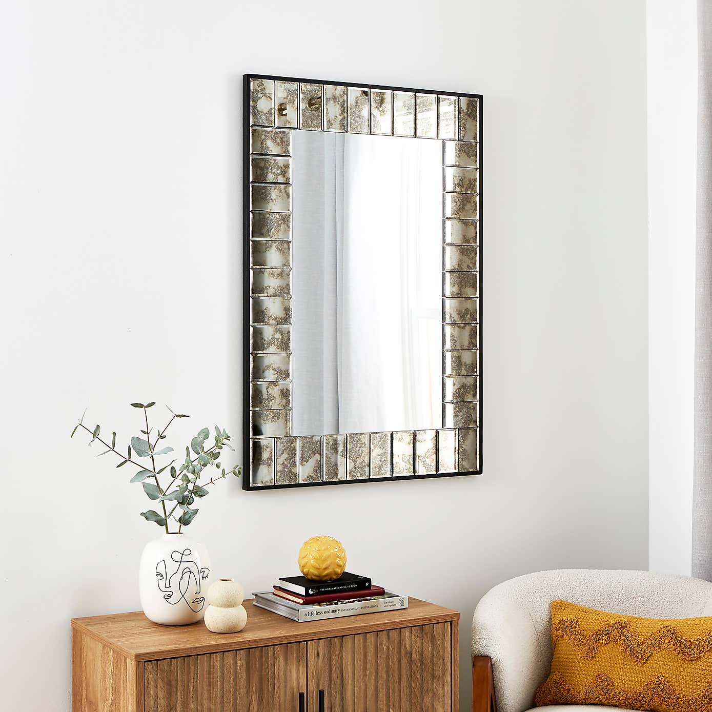 Antique Printed Edge Wall Mirror, 150x80cm