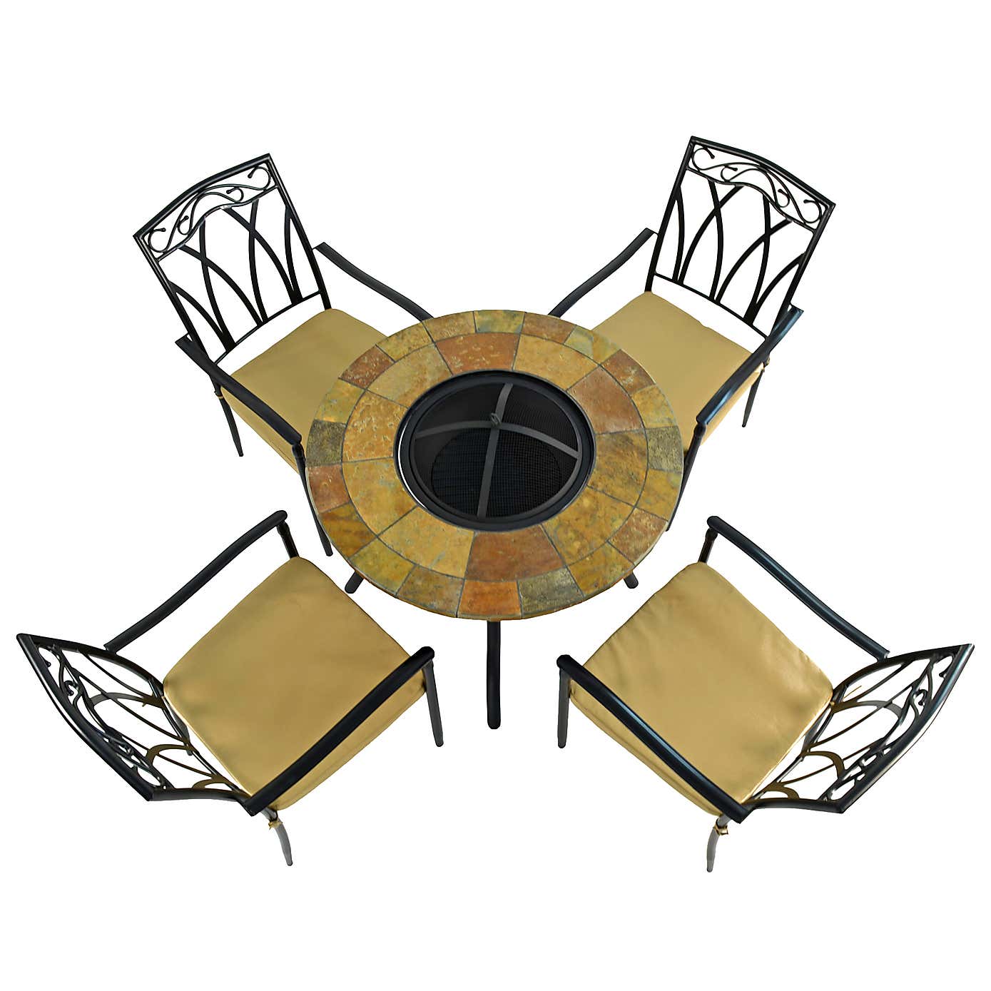 Bayfield Firepit 89cm Table with 4 Ascot Chairs Set