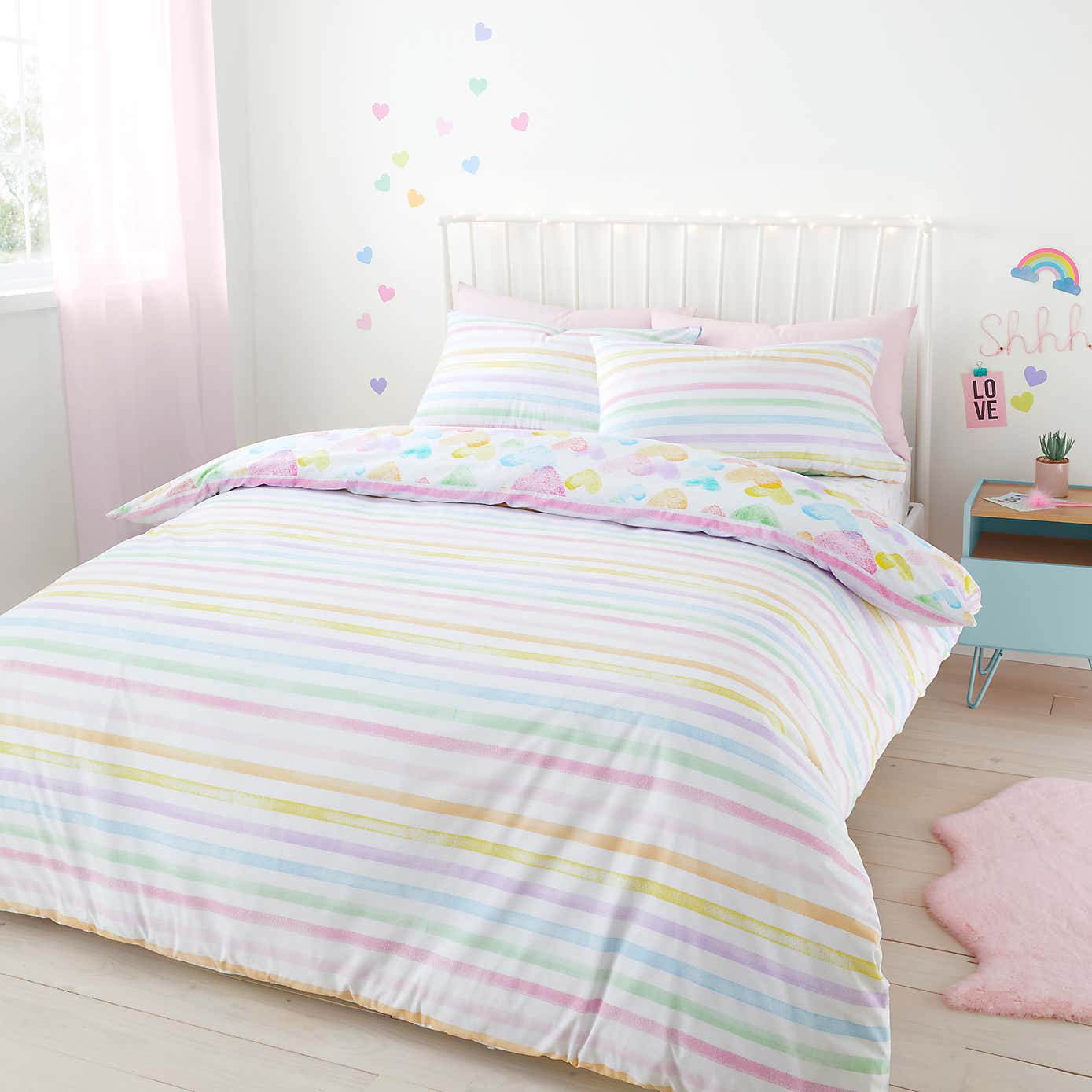 Rainbow Hearts Duvet Cover and Pillowcase Set