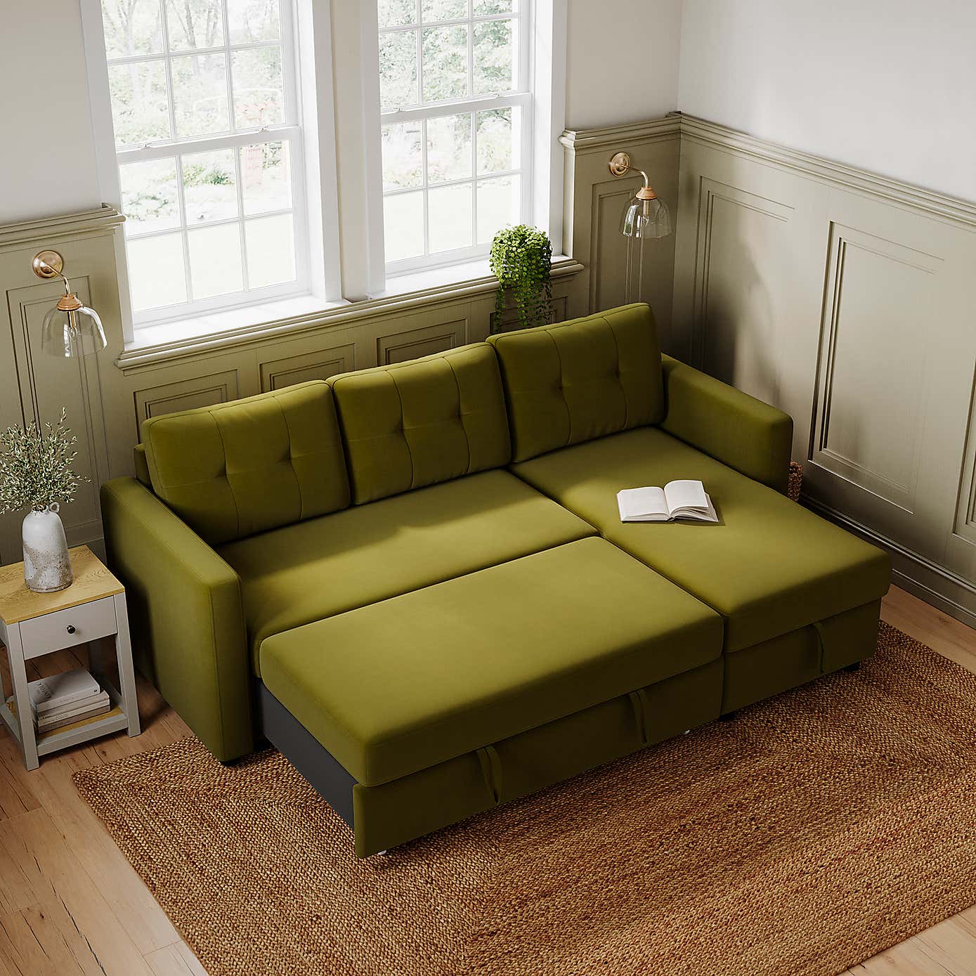 Barker Velvet Trundle Corner Chaise Sofa Bed