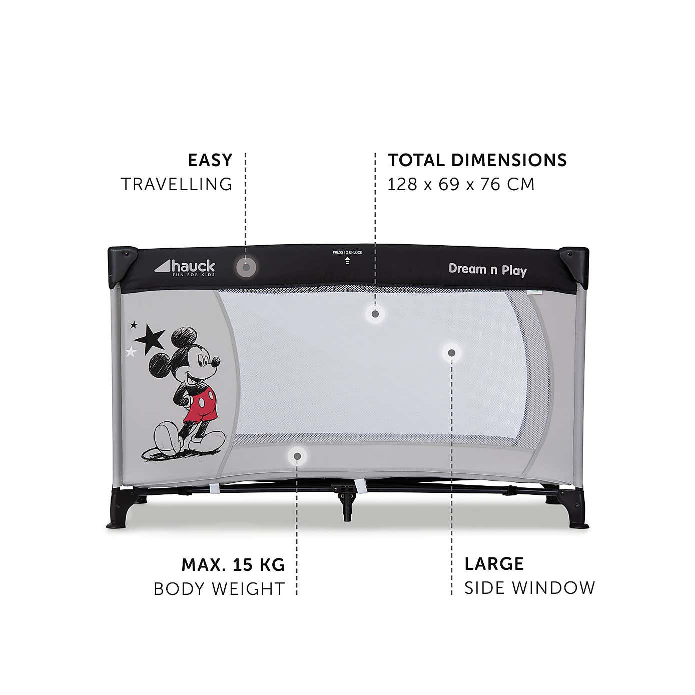 Disney Dream 'n Play Mickey Stars Travel Cot