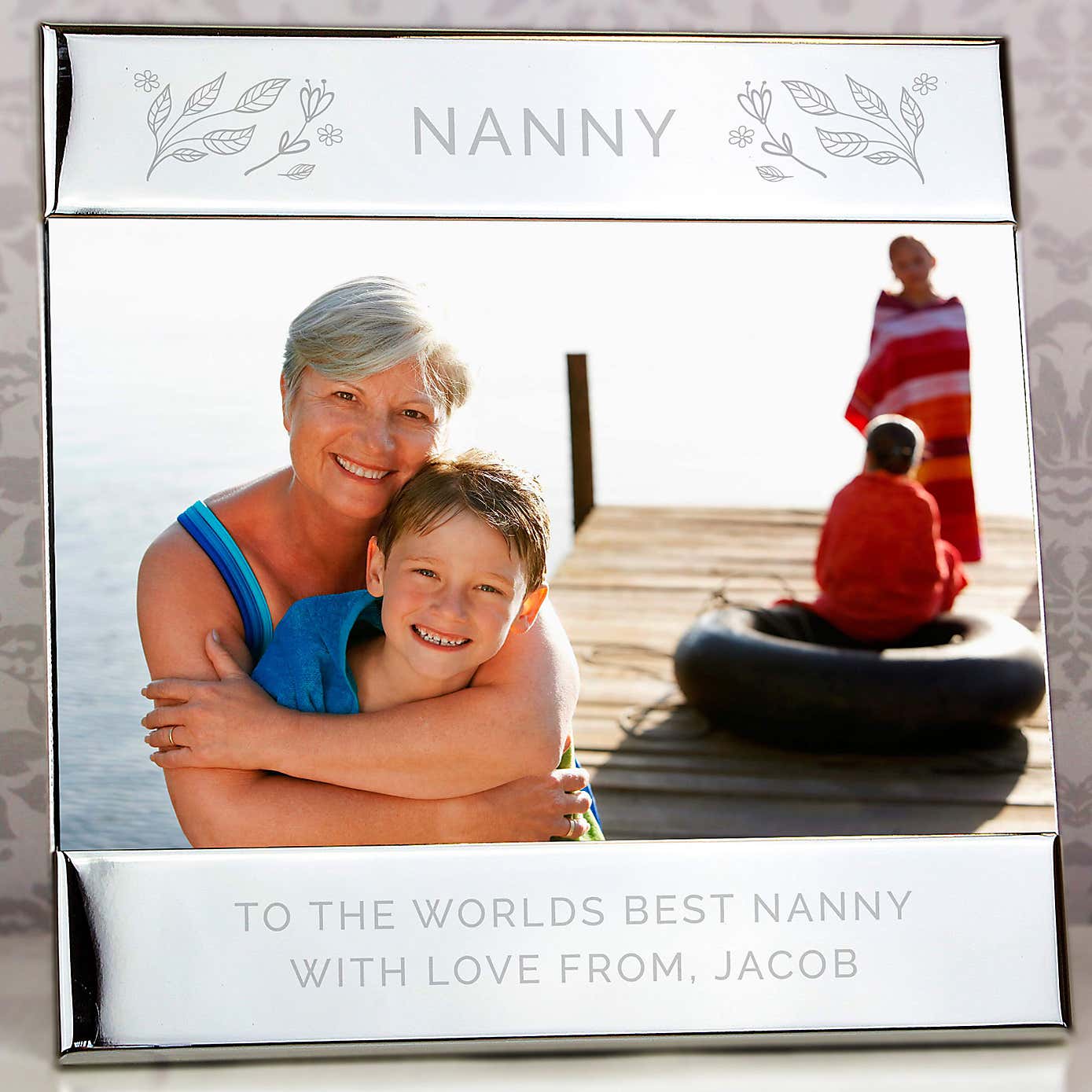 Personalised Silver Floral Landscape Photo Frame