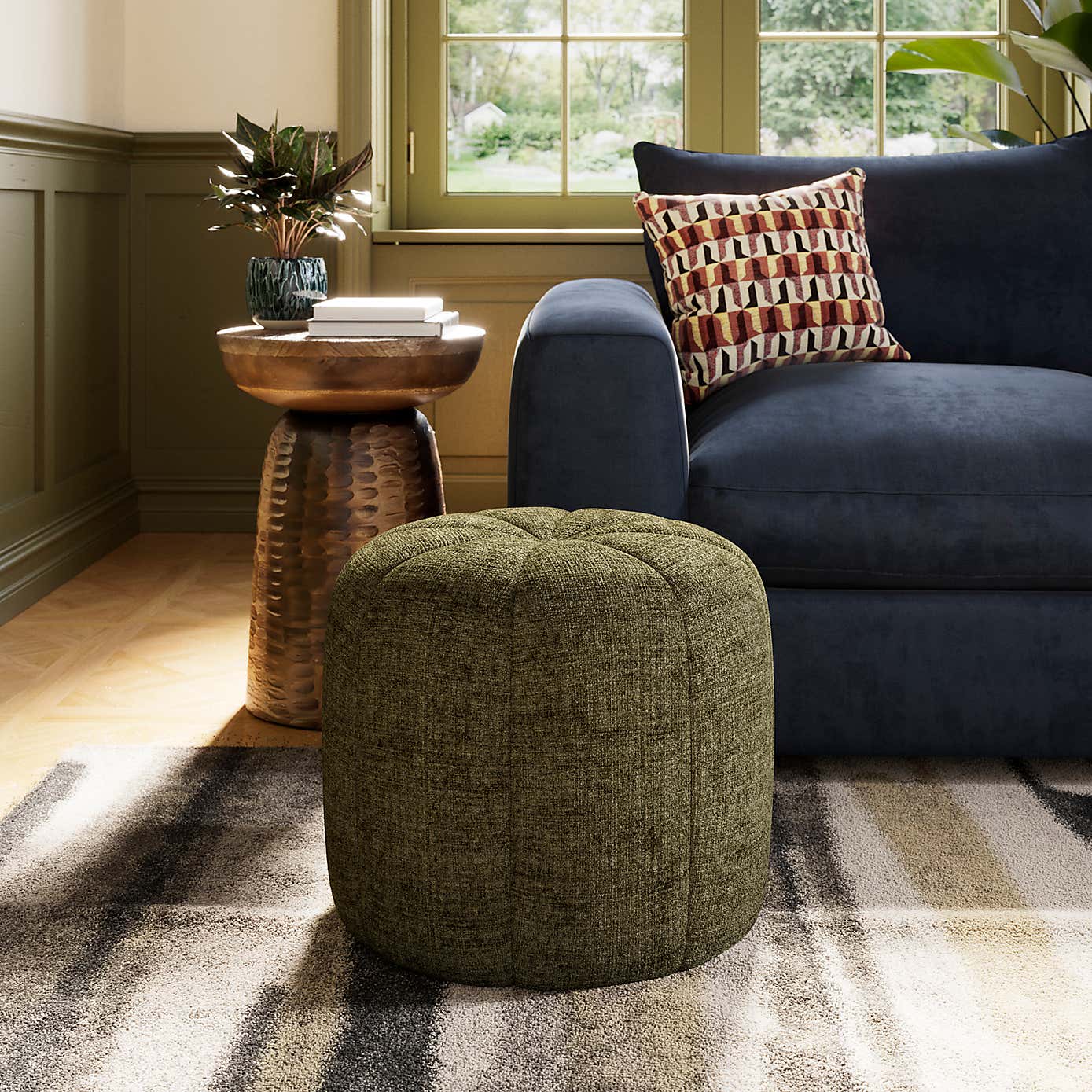 Pumpkin Distressed Chenille Footstool