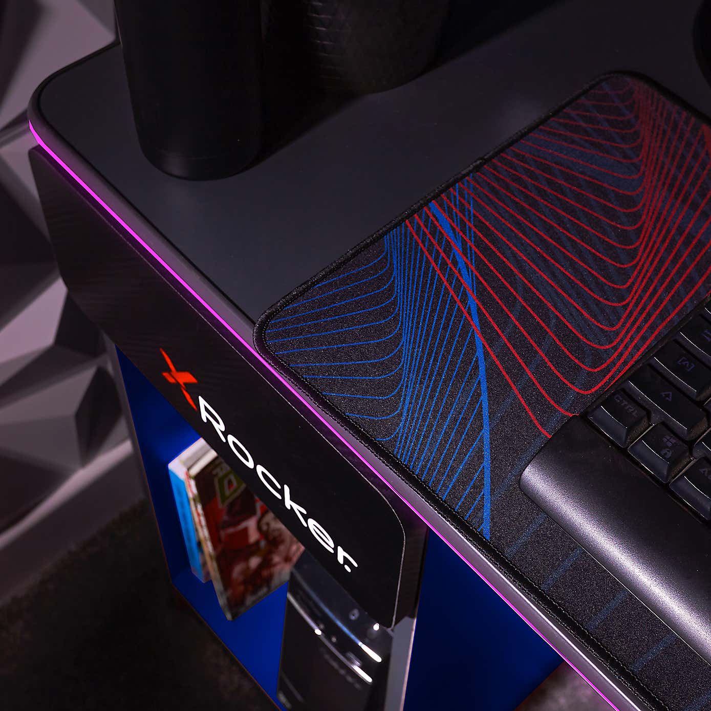 X Rocker White Carbon Tek Gaming Desk with Wireless Charging and Neo Fibre LED