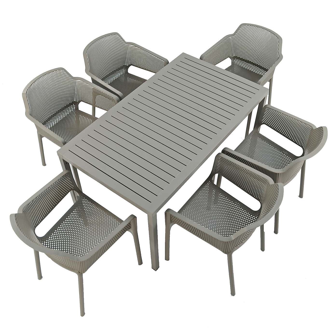 Cube Dining Table with 6 Net Chair Set Turtle Dove