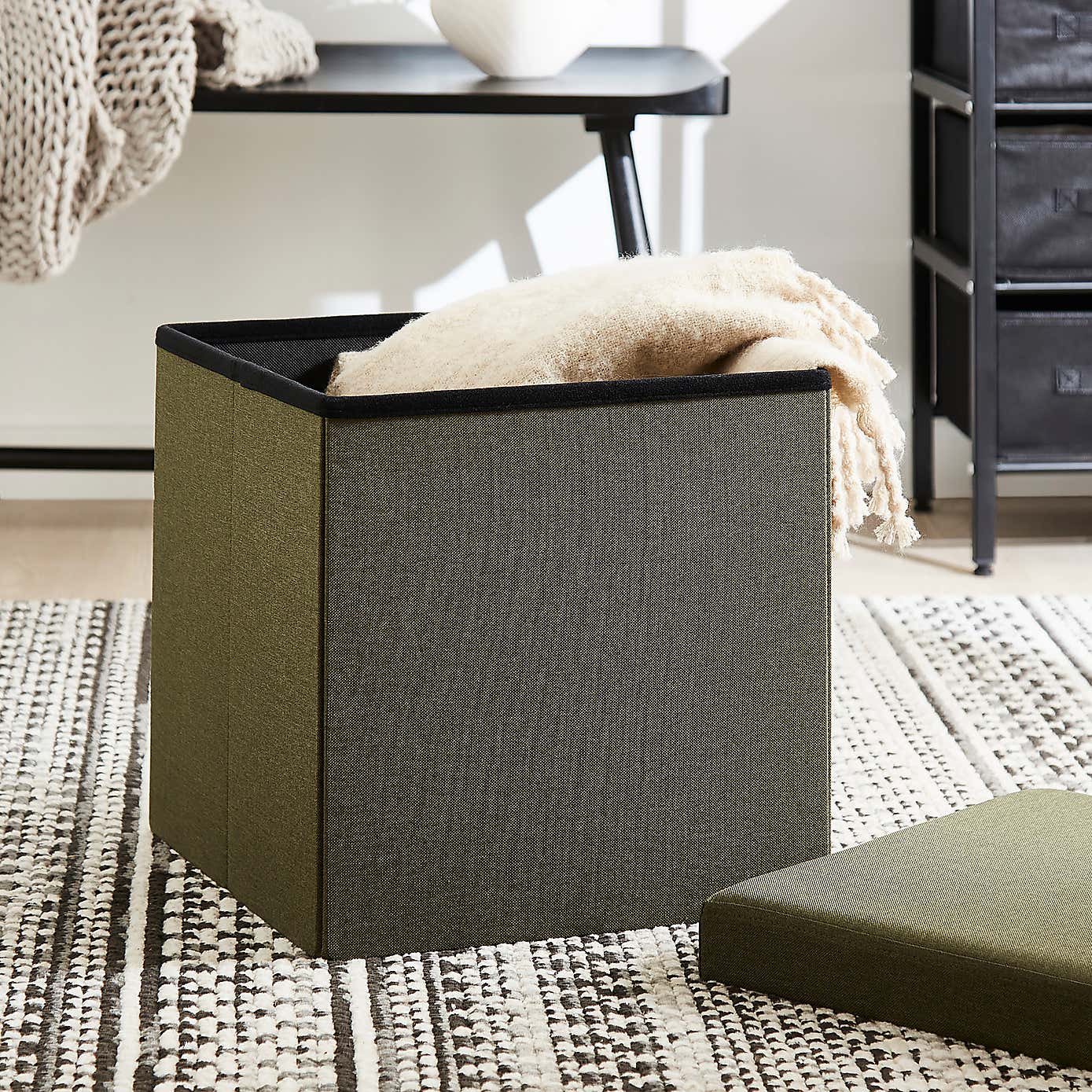 Faux Linen Cube Ottoman
