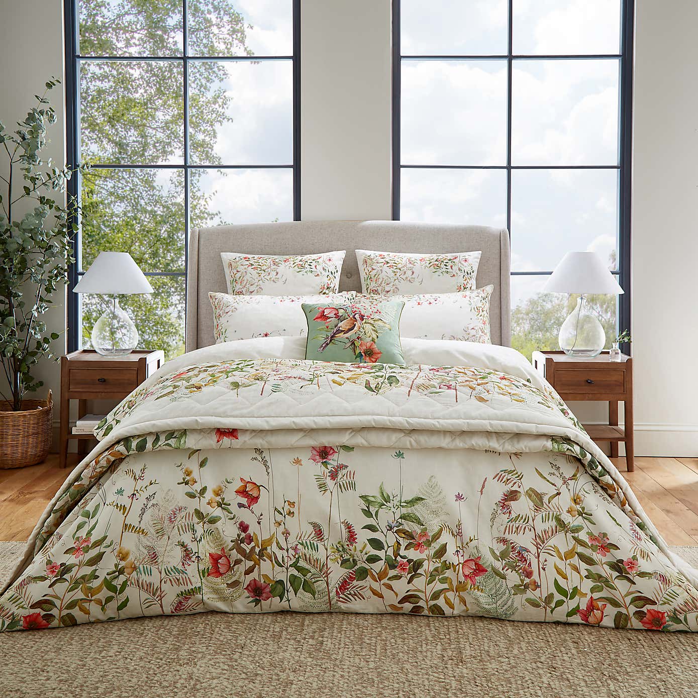 Dorma Rambling Rose Cream Cotton Bedspread