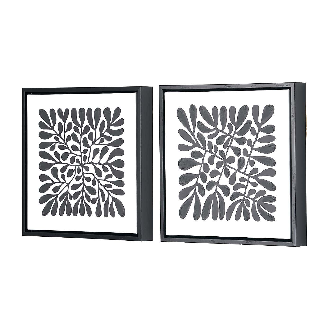 Set of 2 Black Leaf Print Square Framed Canvases
