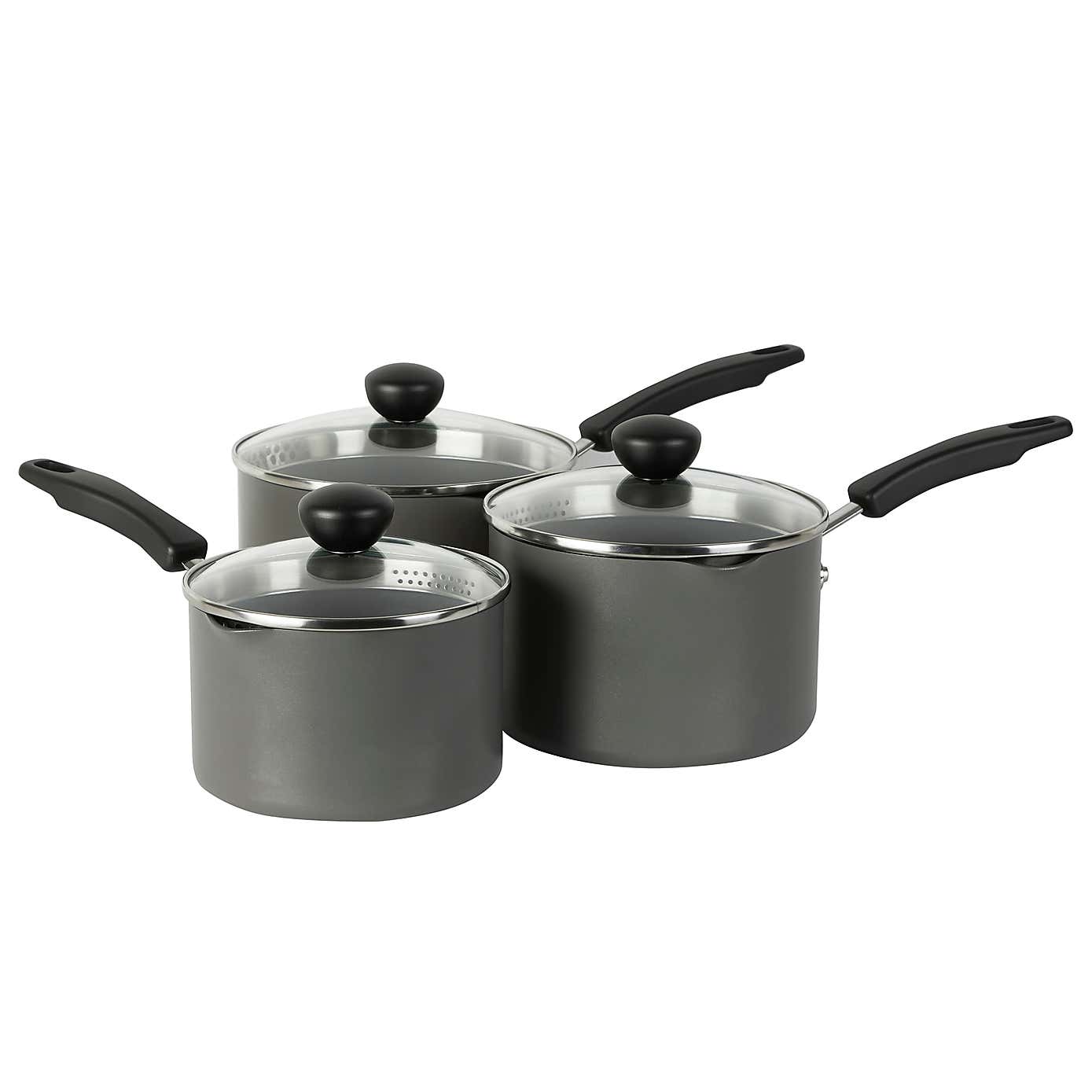 Non-Stick Hard Anodised Aluminium 3 Piece Pan Set