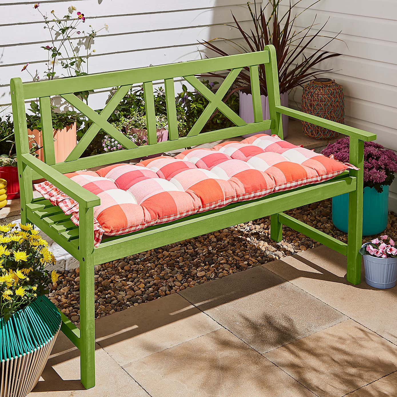 Sophie Robinson Picnic Plaid Frilled Bench Pad