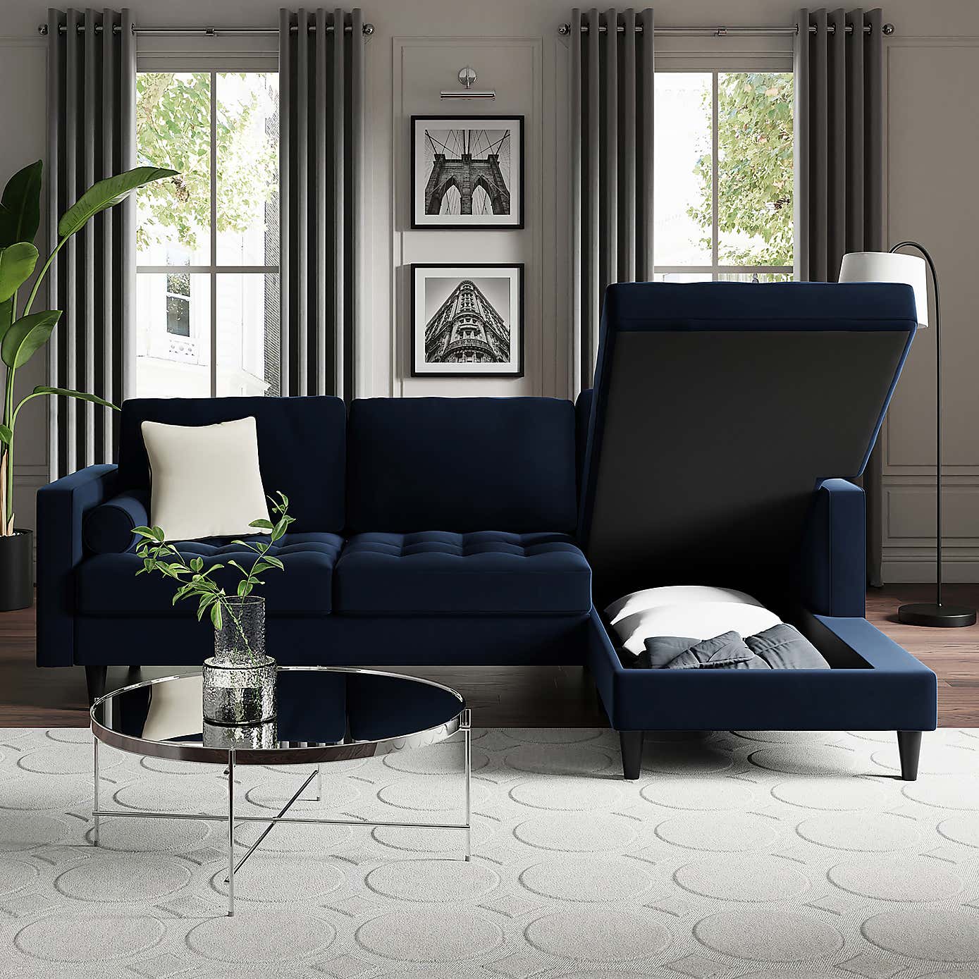 Zoe 4 Seater Corner Double Sofa Bed, Velvet