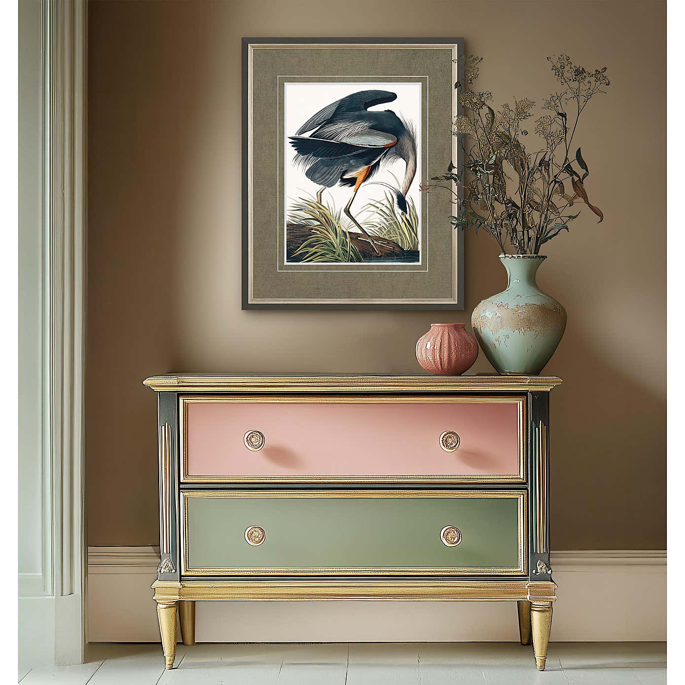 Cedar & Sage Vintage Blue Heron Small Framed Print