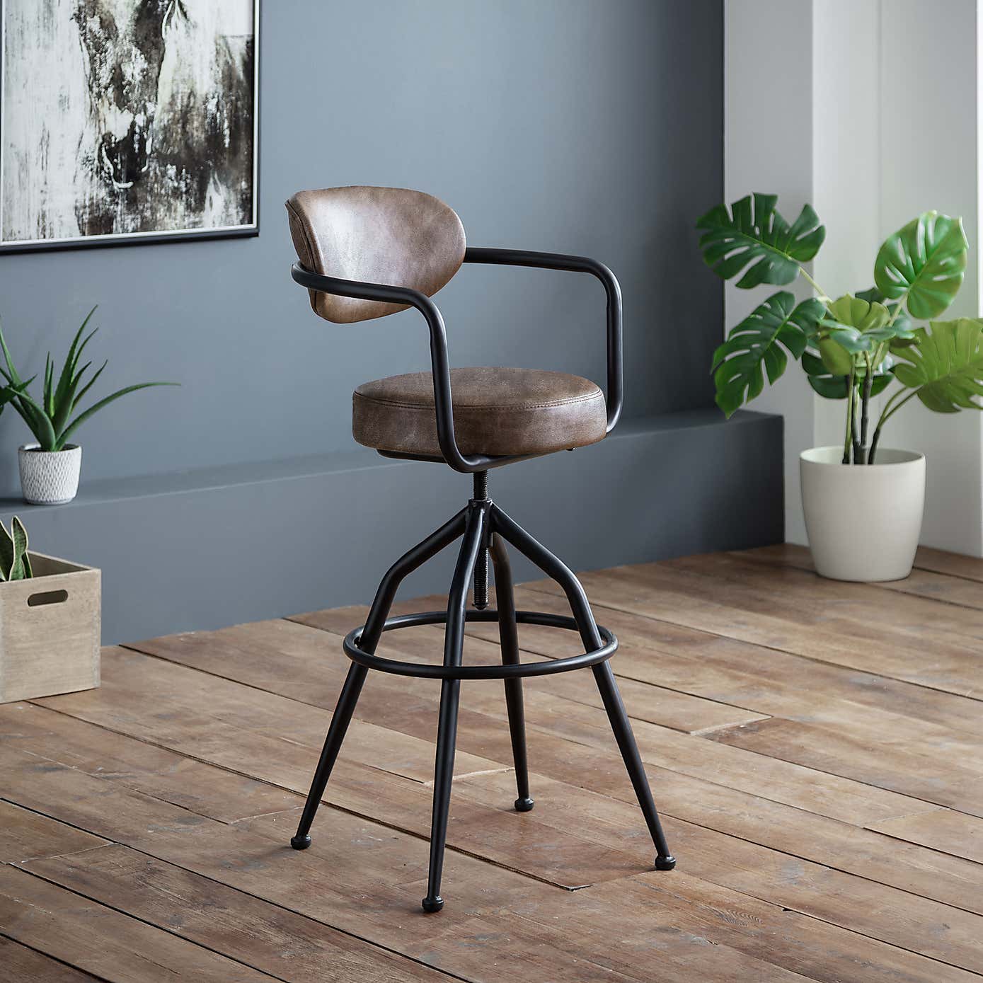 Barbican Bar Stool Brown Faux Leather