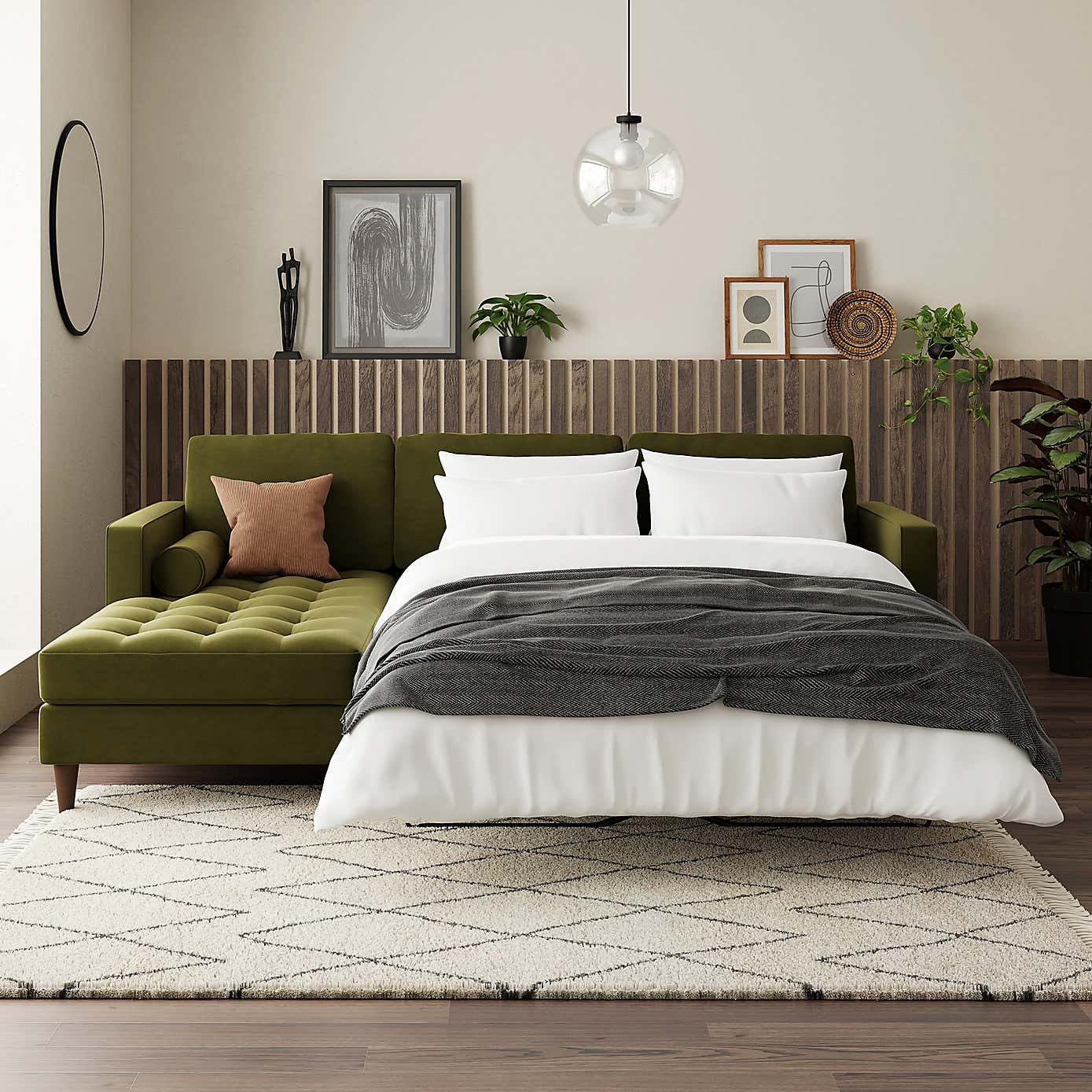 Zoe 4 Seater Corner Double Sofa Bed, Velvet