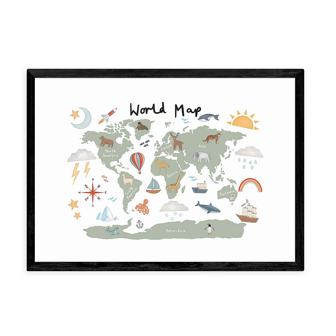 East End Prints World Map in Green Print