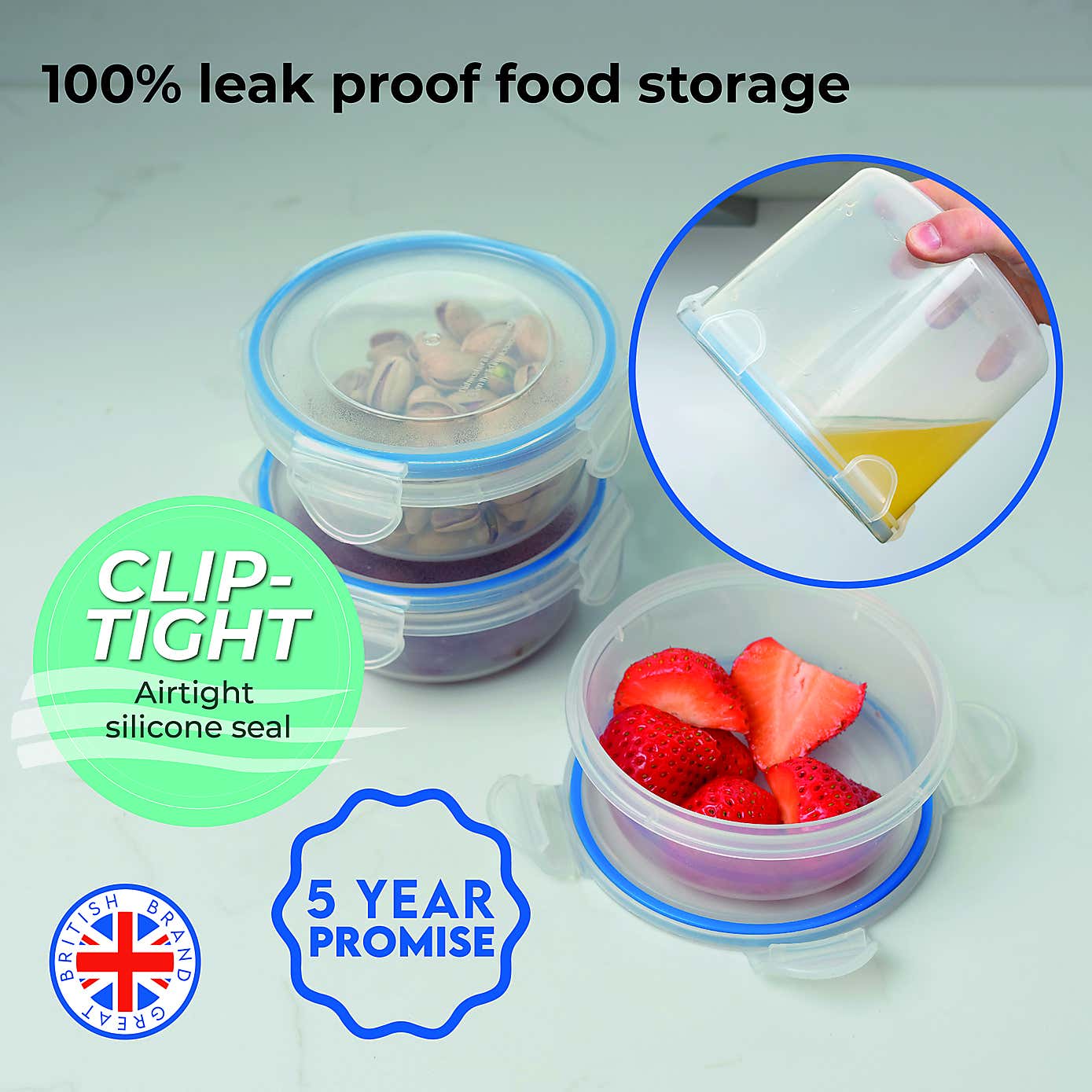 ADDIS 3 Sets of 3 Round 300ml Clip Tight Storage Containers