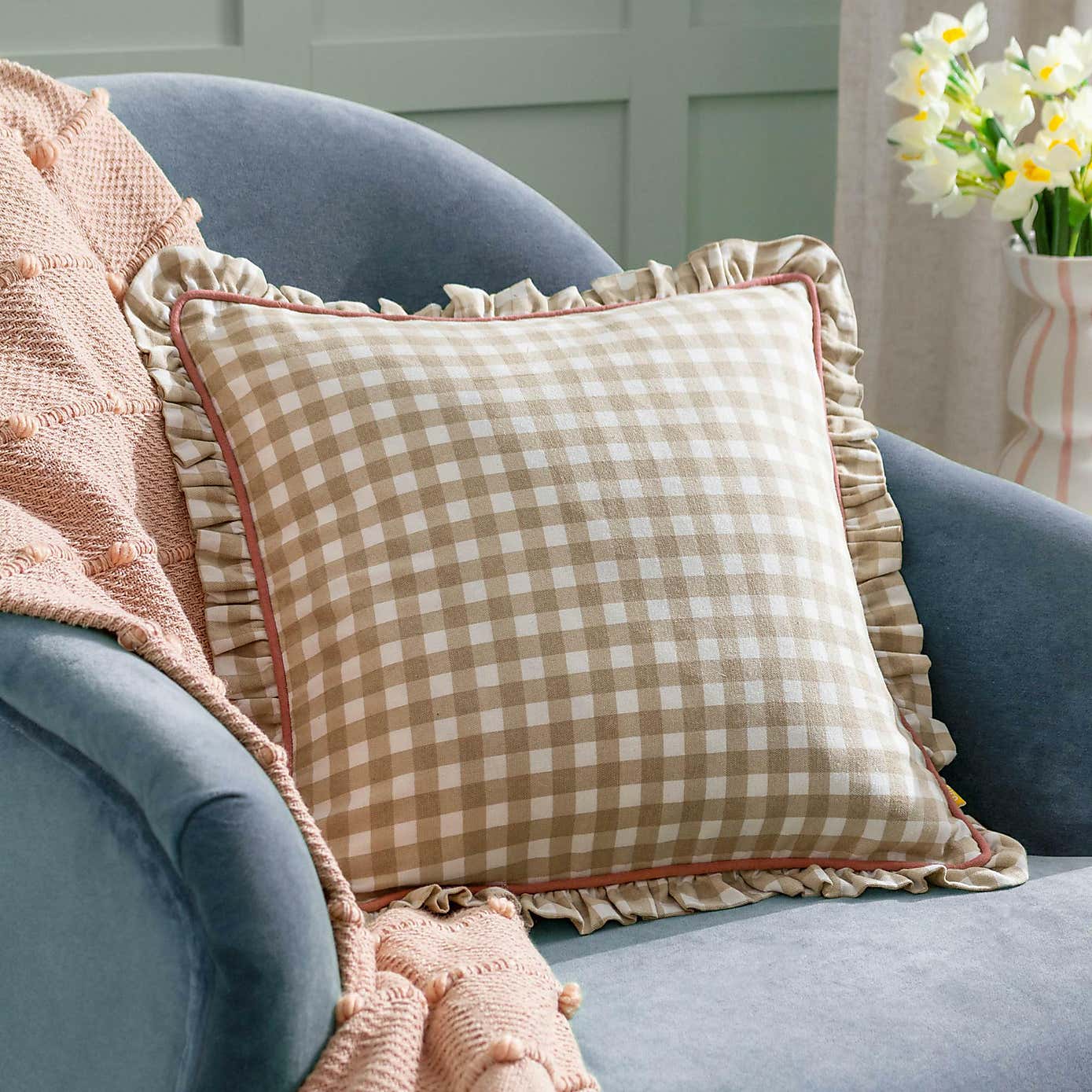 furn. Maude Gingham Cotton Square Cushion