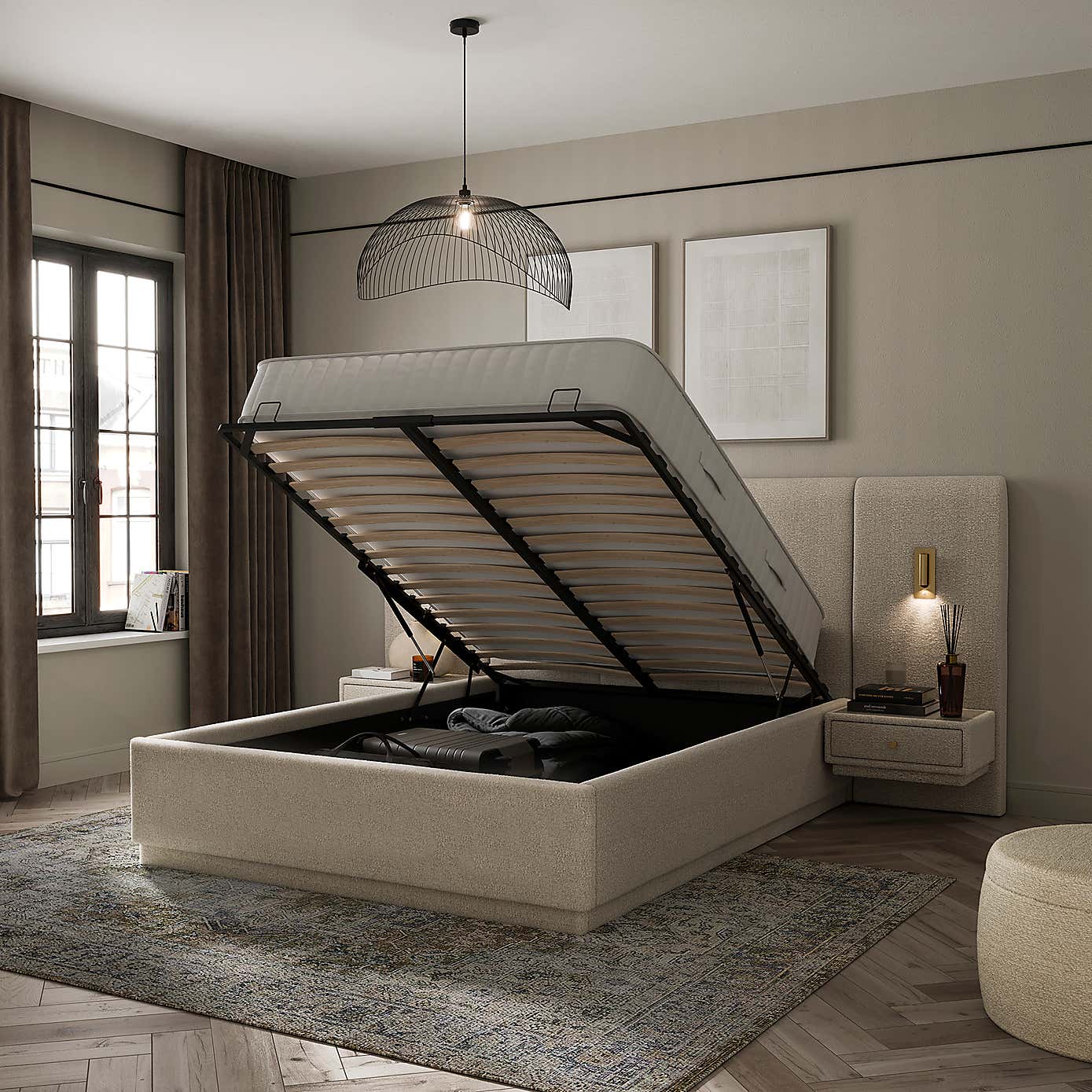 Oversized Hotel Bed Frame, Boucle