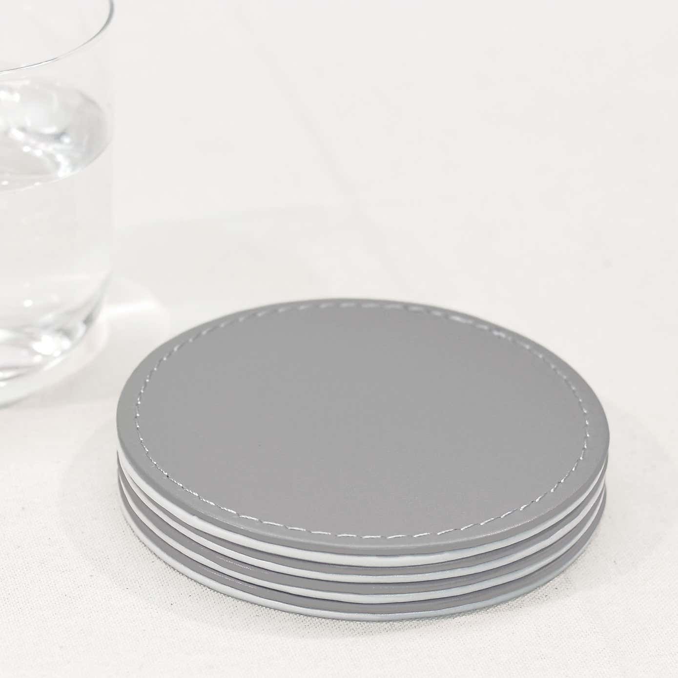 Pack of 4 Reversible Grey Faux Leather Coasters