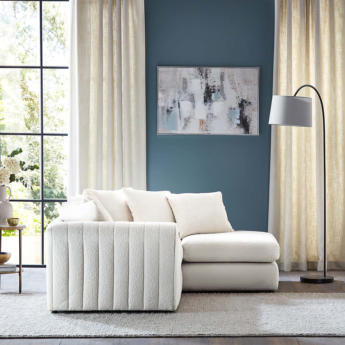 Blake Cosy Sherpa Quilted Arm Corner Chaise Ivory