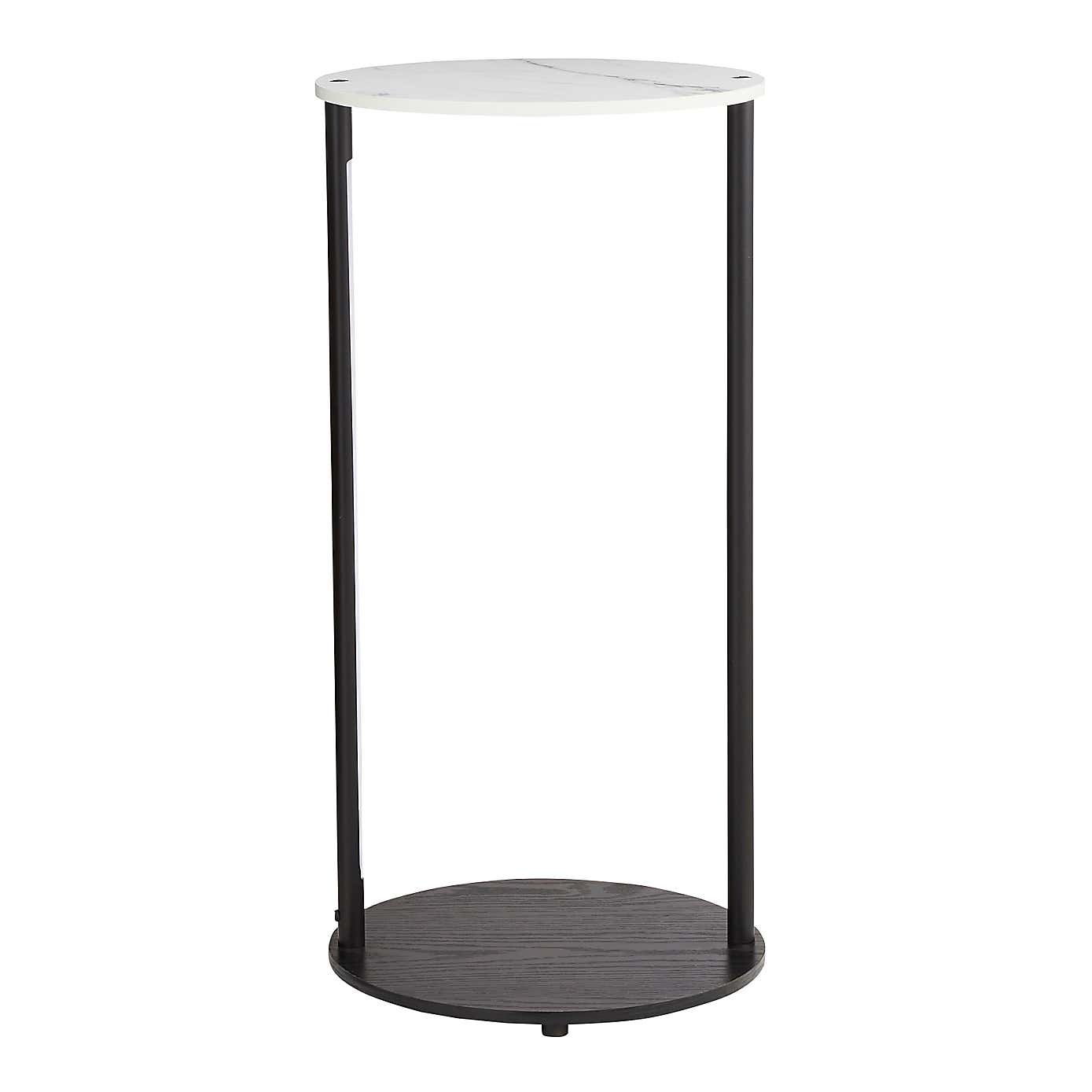 Aiko Side Table with 1 LED Light Black and Faux Marble