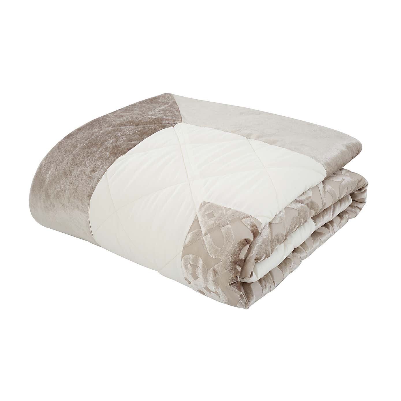 Catherine Lansfield Natural Lattice Cut Velvet Bedspread